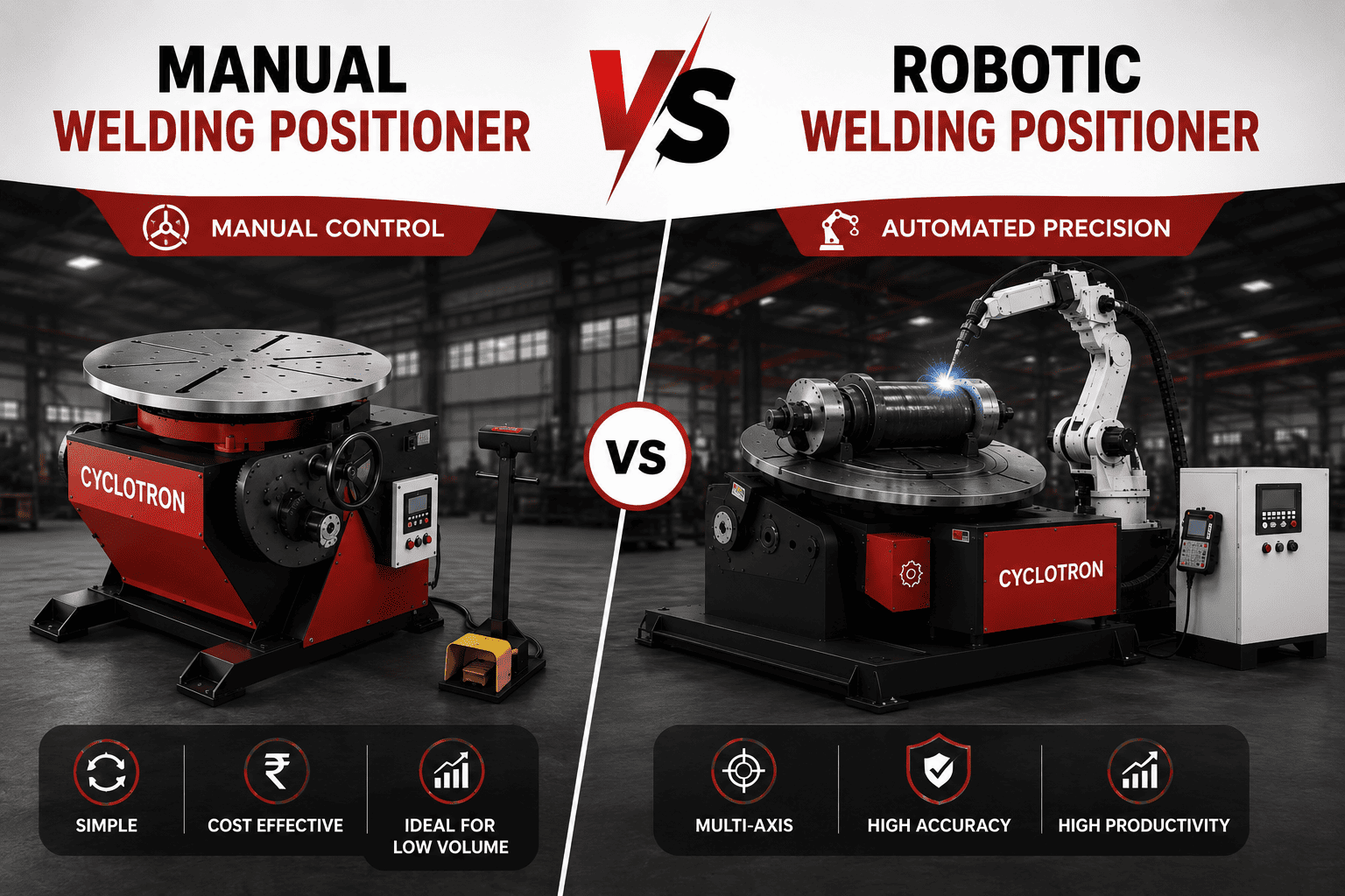 Manual vs robotic welding positioners Manual vs robotic welding positioners